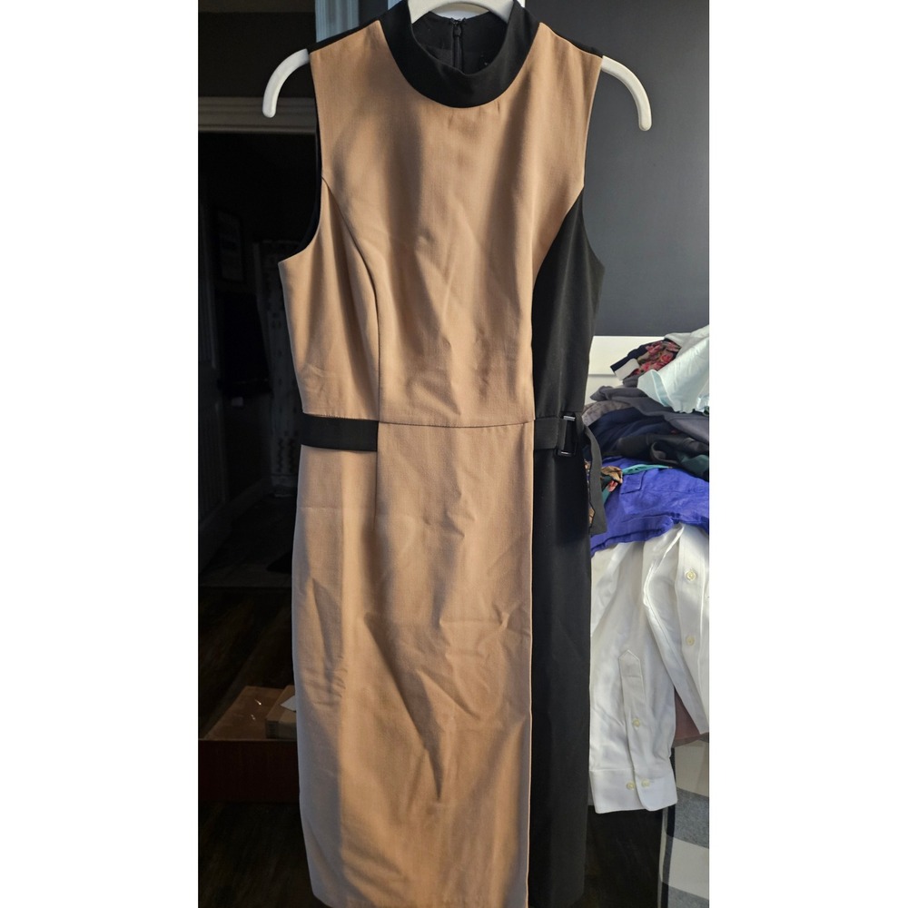 NWT White House Black Market Colorblock Wrap Sheath Dress Black Sandalwood 6